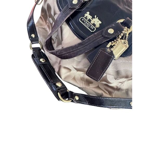 Coach Madison Audrey Satchel Beige/Brown Canvas Patent Leather Bag - Picture 10 of 13